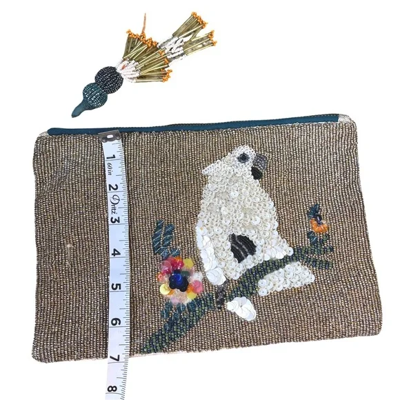 Anthropologie "Pretty Polly" Beaded Cockatoo Clutch / Makeup Bag - Picture 3 of 12